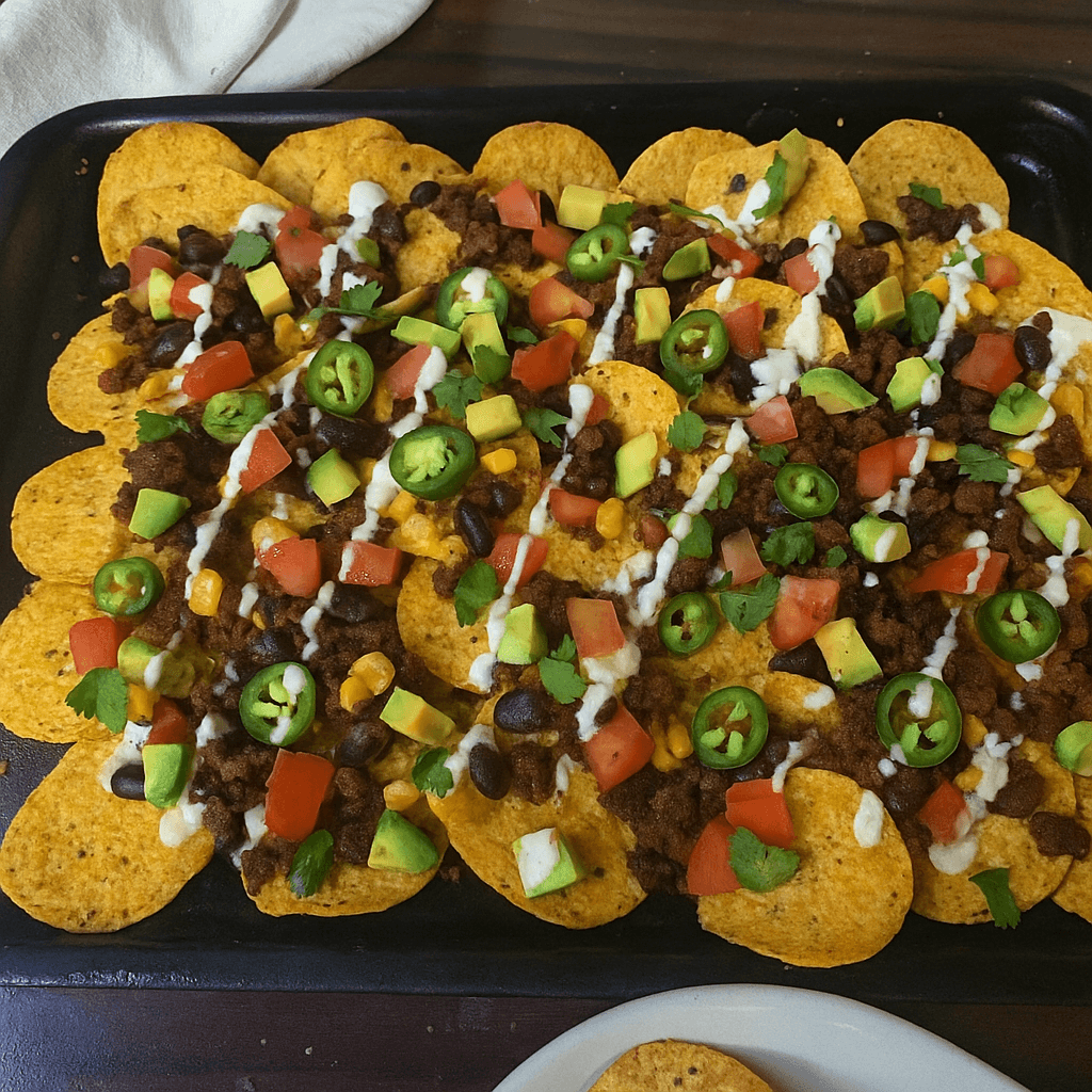 nachos su mėsa ir daržovėmis