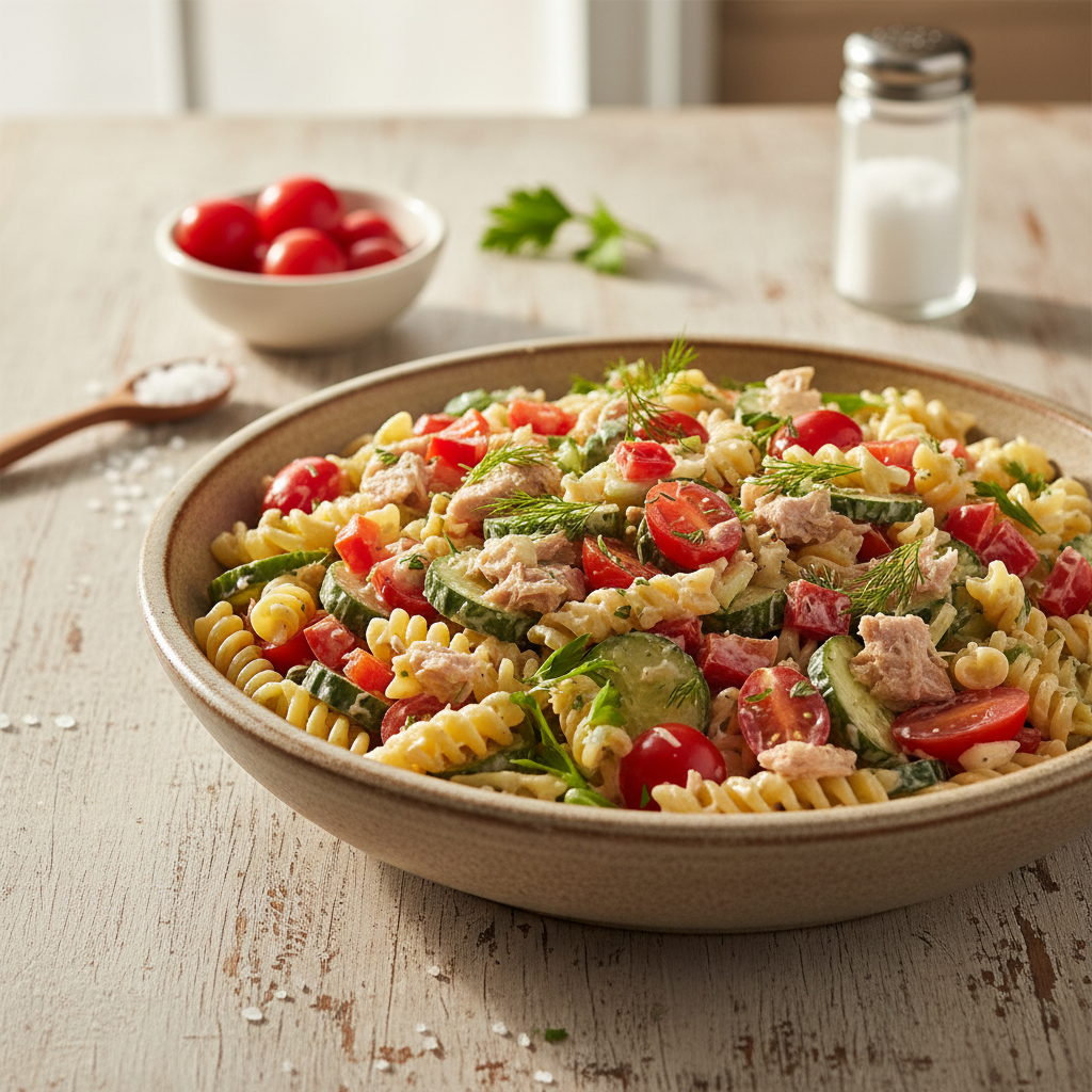 Greitos ir sočios tuno salotos su makaronais: vakarienė, kuri patiks visai šeimai