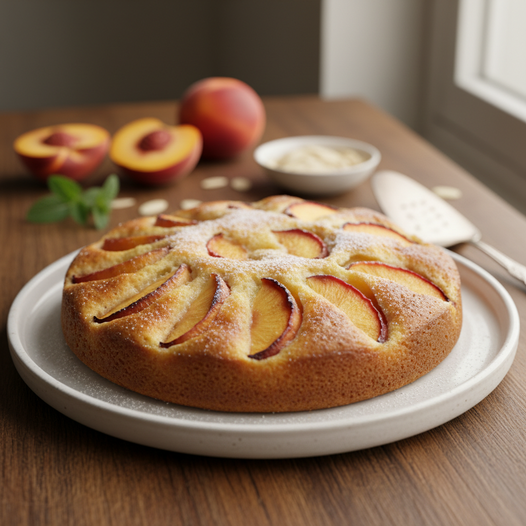 Burnoje tirpstantis persikų pyragas: pavyks kiekvienam