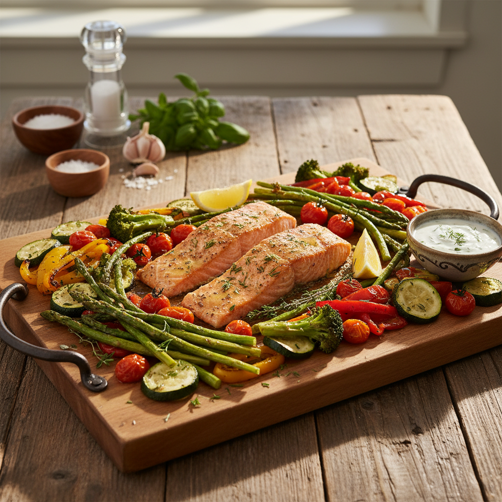 Lašiša orkaitėje su daržovėmis: greitas receptas vakarienei