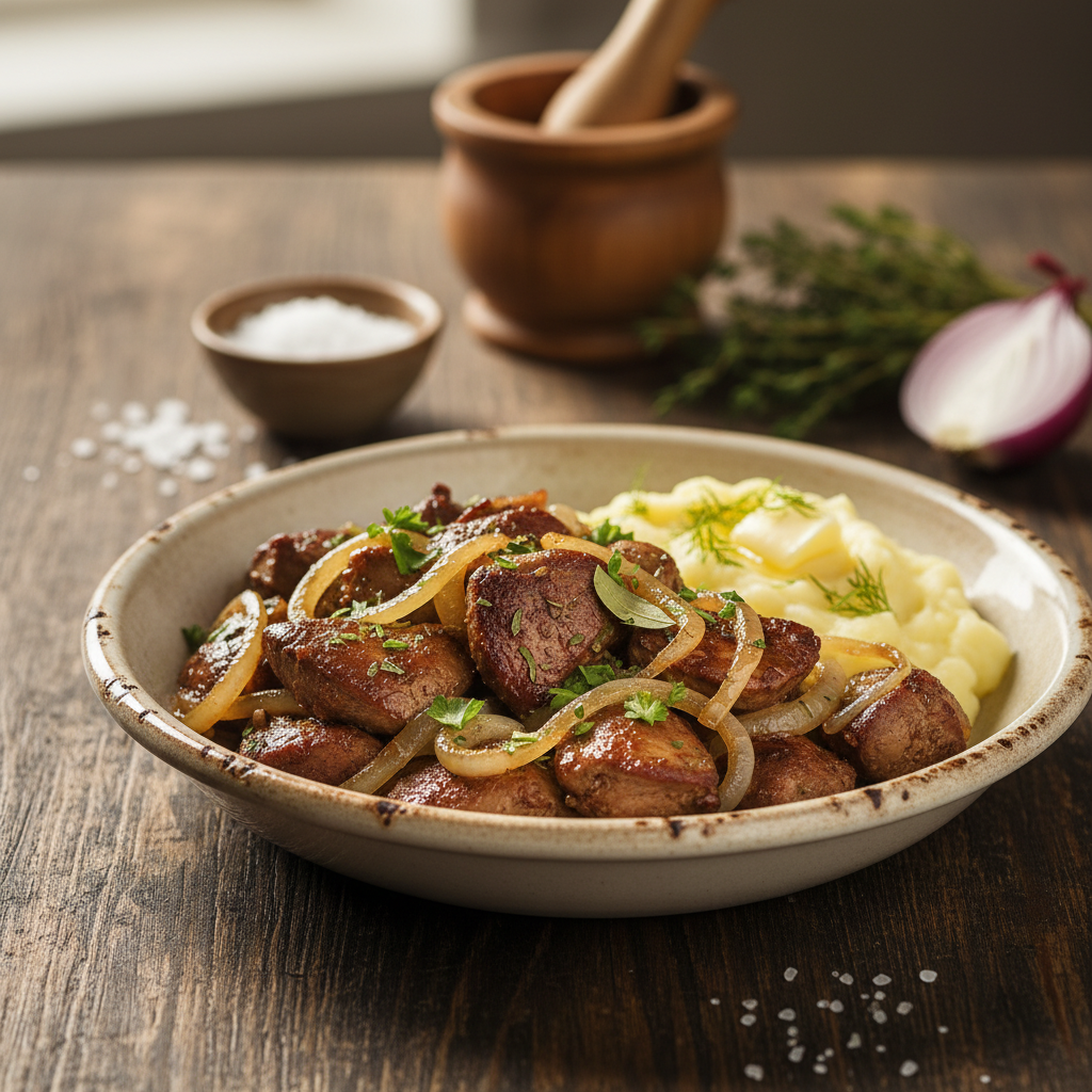 Minkštos vištienos kepenėlės su svogūnais: pigi vakarienė