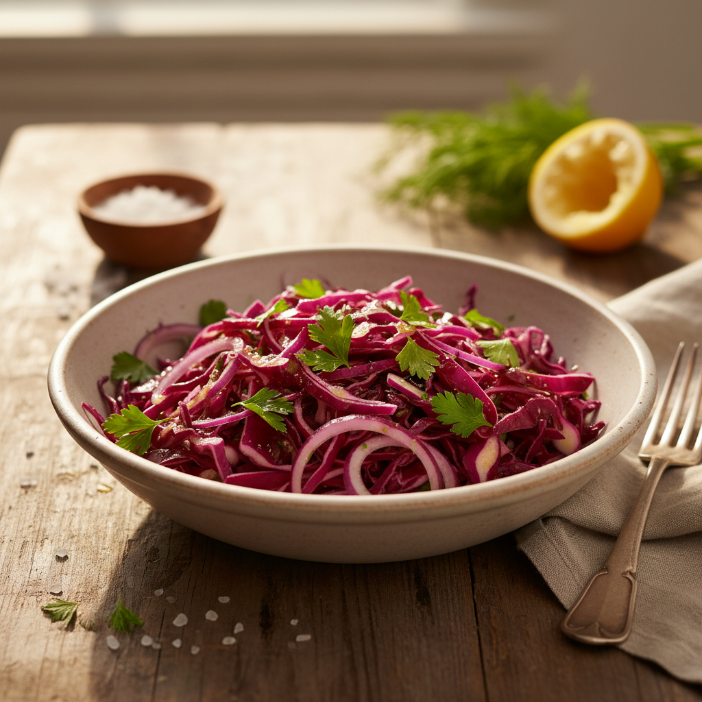 Raudonų kopūstų salotos: tobulas garnyras prie mėsos