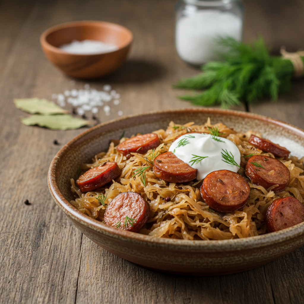 Soti ir pigi vakarienė: rauginti kopūstai su dešrelėmis