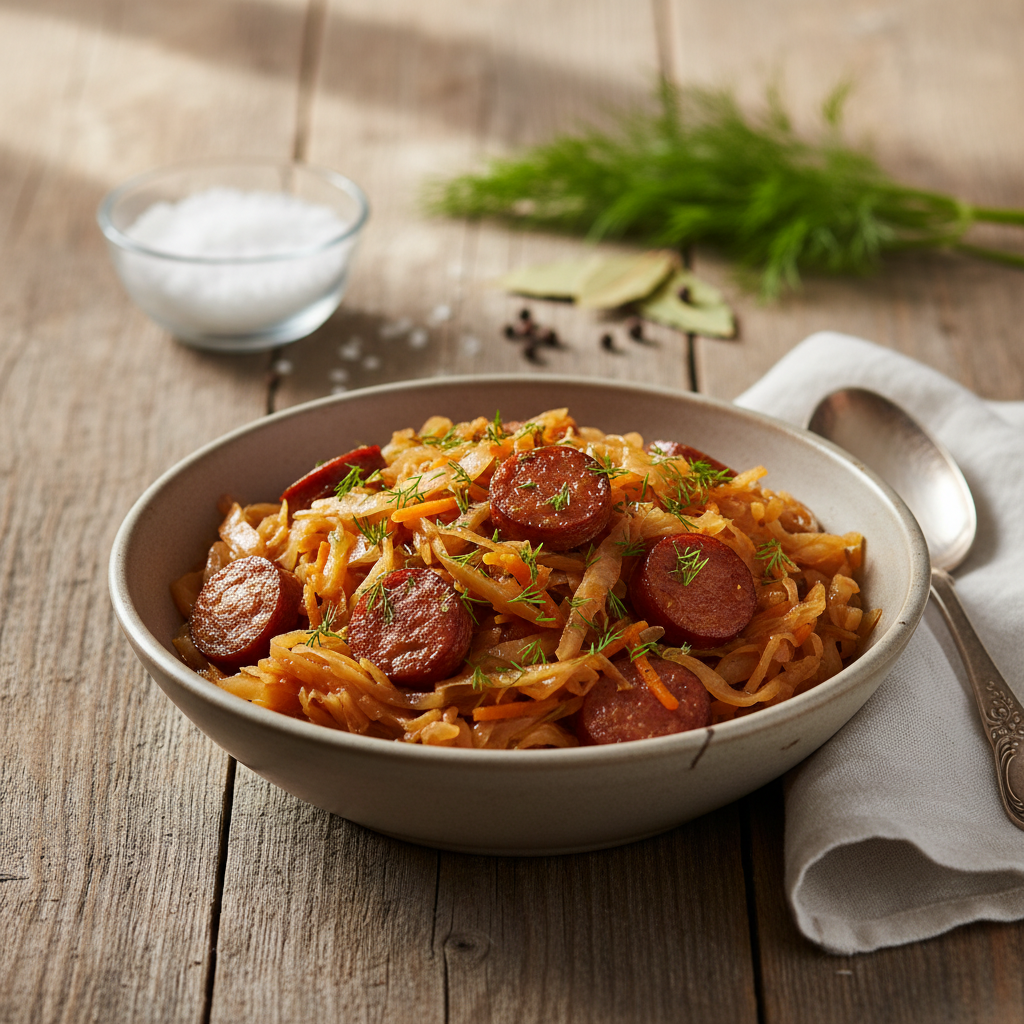 Troškinti kopūstai su dešrelėmis: sotus šeimos receptas