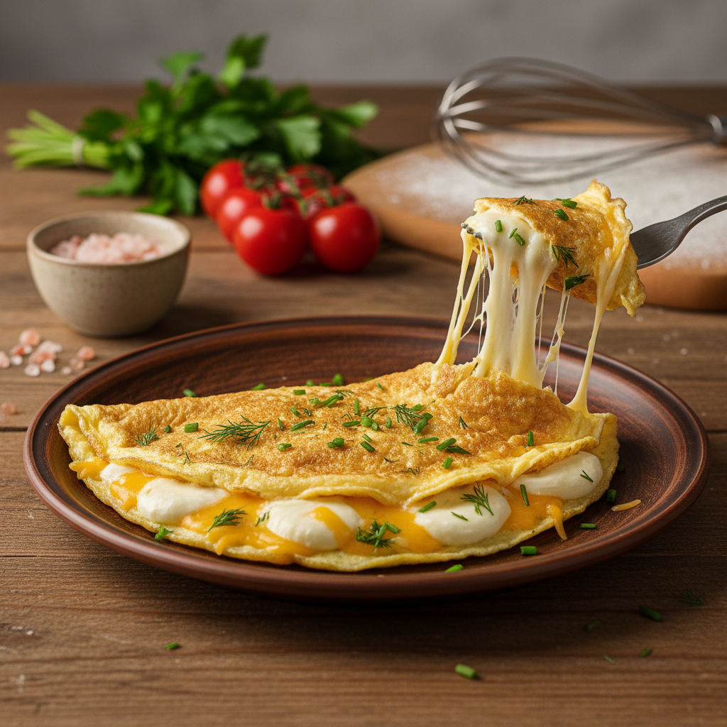 Purus omletas su sūriu: pusryčių idėja visai šeimai